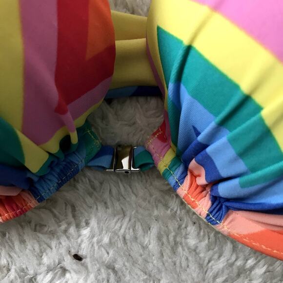 Aerie Rainbow Chevron Stripe Brooke Push Up Bikini Swim Top 36B NEW - Picture 5 of 9